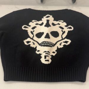 Betsey Johnson Black and Cream Skull Sweater